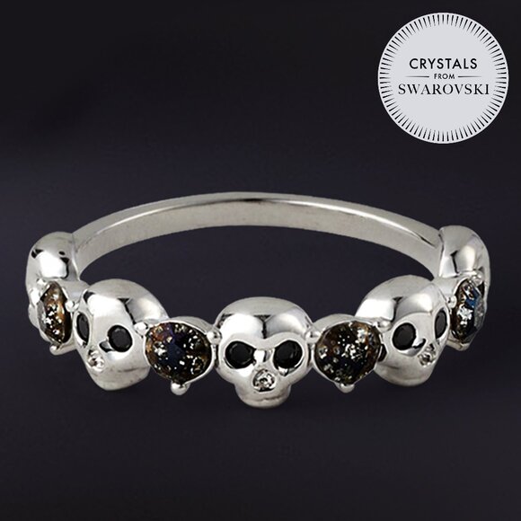 Skull half eternity ring with Swarovski Crystals Charmed Aroma - Picture 1 of 9